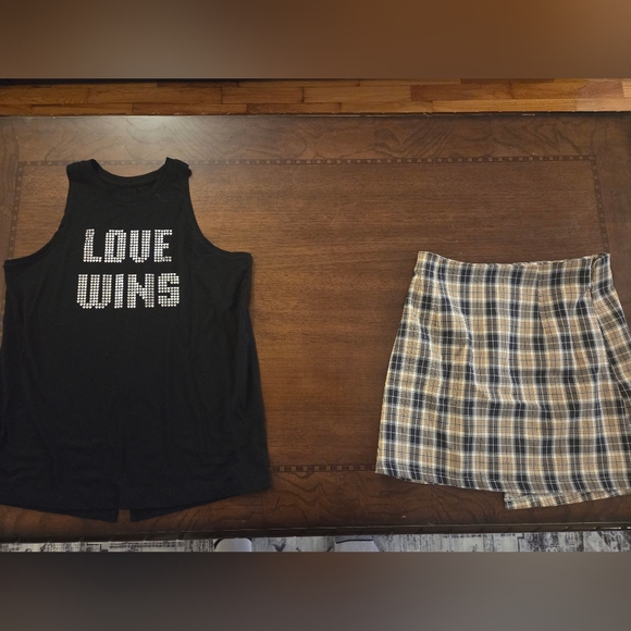 SHEIN Other - girl xl plaid skirt and black tank